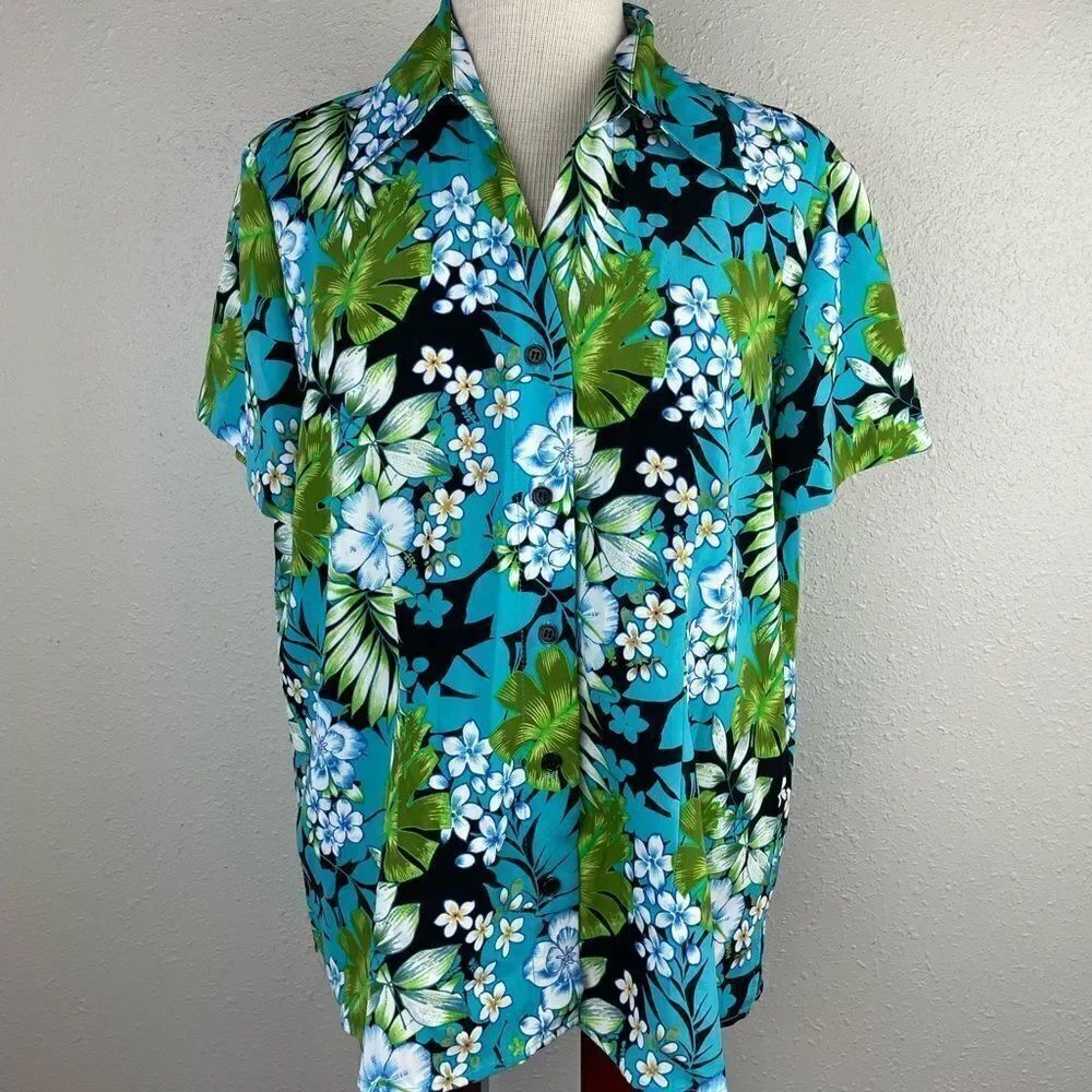 Sarah Bentley Floral Tropical Button Down Shirt Size L EUC